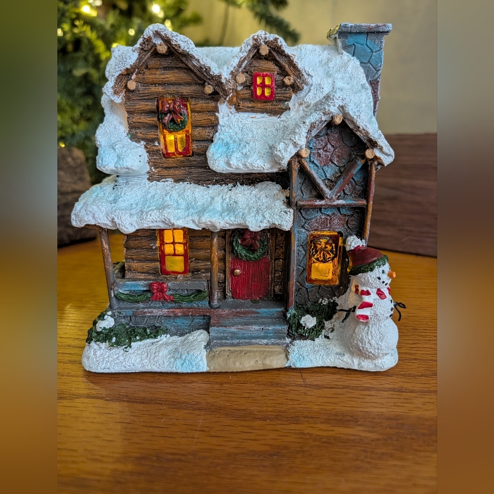 Country Light Up log Cabin Christmas Village Holiday House READ!  Insense